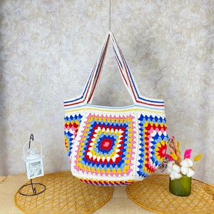 Granny Square Bag, Crochet Shoulder Bag, Boho Bag, Gift for Birthday, Handmade Bags, Crochet Purse, Afghan Bag, Vintage Style Bag, Large Bag