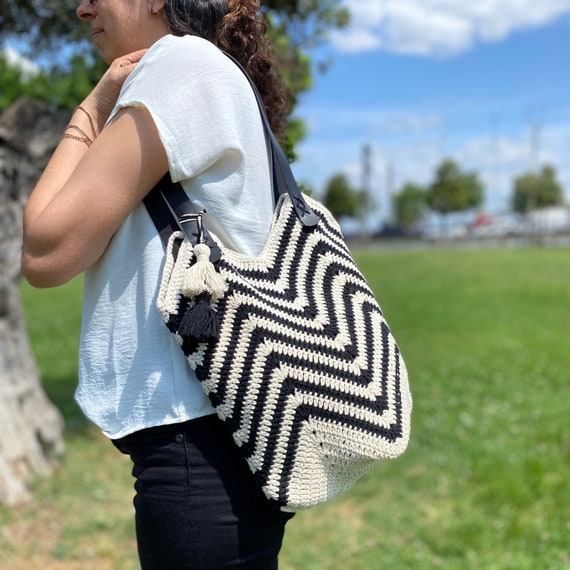 Buy White Blue Crochet Bag / Granny Square Bag / Knitted Women