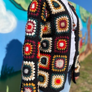 Granny Square Cardigan, Winter Sweater, Wool, Crochet Bohemian Cardigan, Vintage Handmade Fashion Dress, Gift for Her, Women Clothes, Boho zdjęcie 4