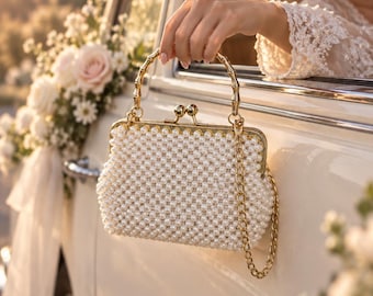Bride bag, Wedding accessories, Pearl wedding purse, Gift for bride, Evening bag