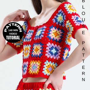 PDF Pattern, Crochet Summer Blouse Pattern, Tutorial Video Pattern, Summer Blouse, Granny Square Pattern, Woman Blouse Pattern, Easy Pattern