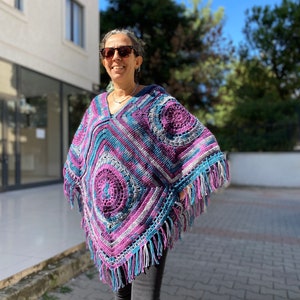 Crochet Ponchos, Oversize sweater, Lightweight Sweater, Winter Women's Crochet Sweater, Boho Poncho, Gift For Her, Hand Knit Tasseled Poncho 3366