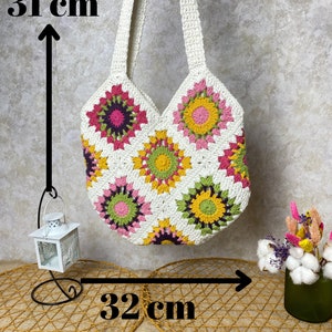 Crochet Tote Bag, Boho Bag, Handmade Purse, Shoulder bag, Day Bag, Cotton Bag, Woman Bag, Crossbody Bag, Granny Square Bag, Hippie Tote Bag image 9