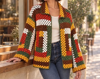 Crochet cardigan, Knit sweater, Cardigan sweater, Granny square cardigan, Boho jacket, Gift for her