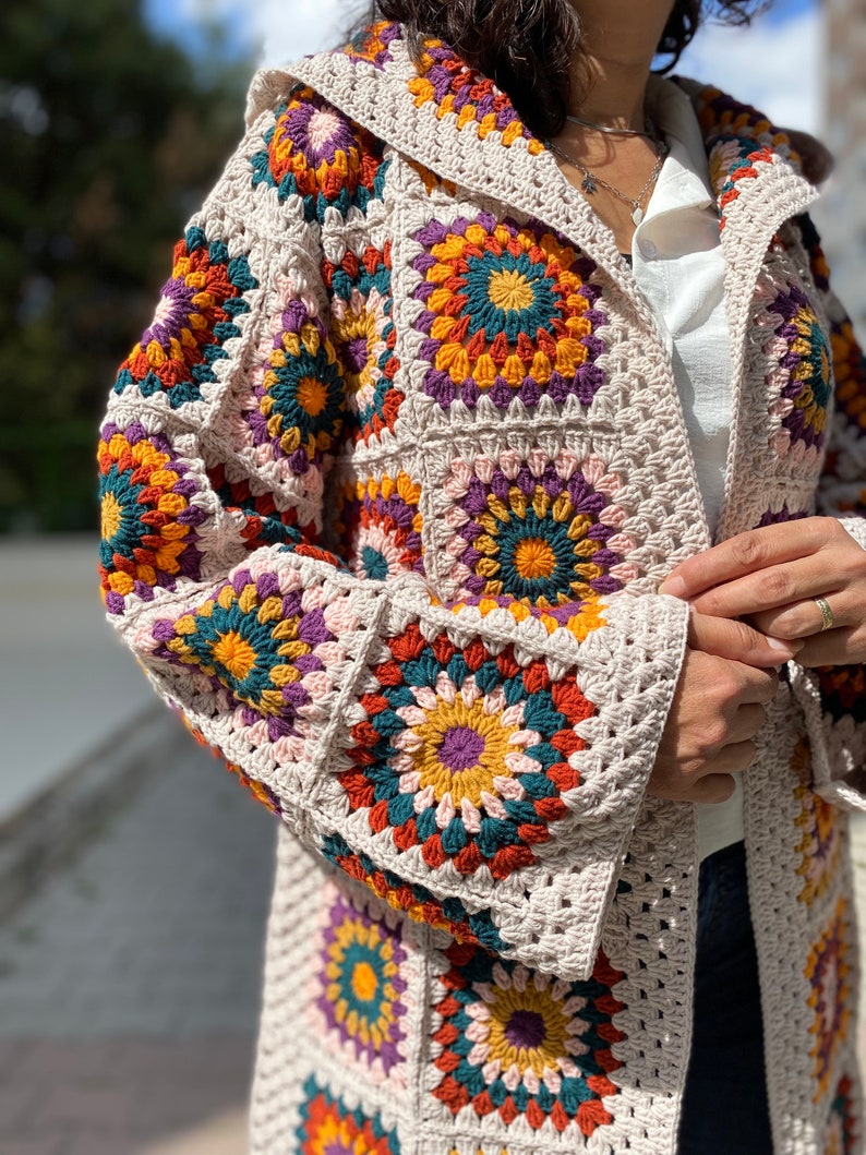 Crochet Cardigan, Woman Sweater, Womens Coat, Winter Chunky knit Cardigan, Afghan Pattern Cardigan. Boho Style Sweater, Design Sweater image 2
