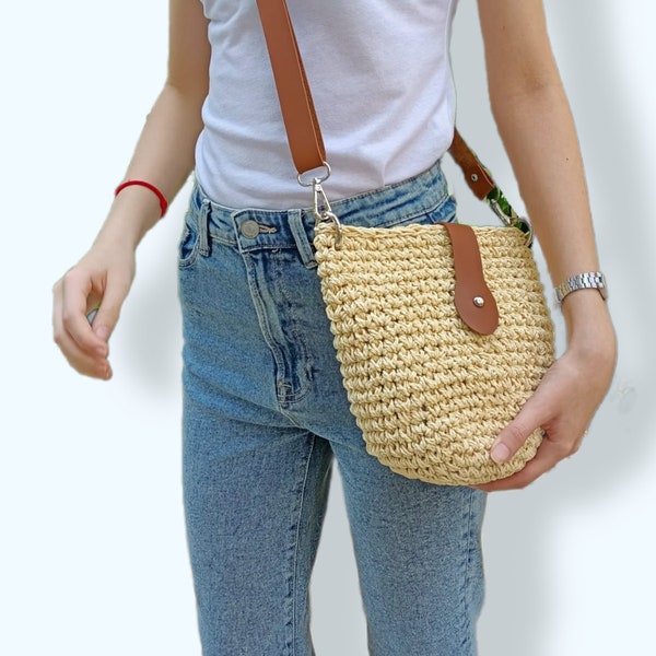 Raffia Bag, Summer Beach Bag, Eco-Friendly Bag, Crossbody Bags, Straw Bag, raffia bag bucket, Boho Bag, Gift For Her, Clutch, handmade Bag