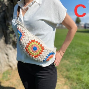 Crochet Fanny Bag, Festival Bum Bag, Small Crossbody Bag, Granny Square Purse, Crossbody Hobo Bag, Belt Bag, Sling Bag for Women, Waist Bag C