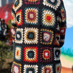 Granny Square Cardigan, Winter Sweater, Wool, Crochet Bohemian Cardigan, Vintage Handmade Fashion Dress, Gift for Her, Women Clothes, Boho image 6
