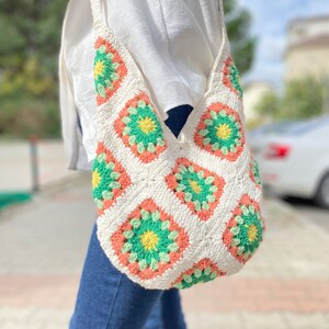ZORA CRAFT Crochet Granny Square Shoulder Bag - Bohemian Sunflower Vintage Purse, Gift For Women - View #5