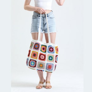 Crochet Bag, Crochet Purse, Granny Square Woman Bag, Crochet tote Bag, Retro Bag, Hippie Bag, Gift for Her, Boho Bag, Vintage Style Bag image 3