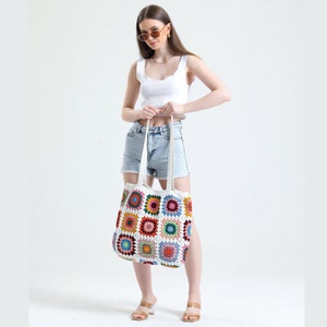 Crochet Bag, Crochet Purse, Granny Square Woman Bag, Crochet tote Bag, Retro Bag, Hippie Bag, Gift for Her, Boho Bag, Vintage Style Bag image 9