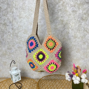 Granny Square Bag, Woman Purse, Crochet Bag, Gift For Birthday, Boho bag, Hobo Bag, Bohemian Women's Bag, Sun Flower Bag, Handmade Bag, Gift image 7