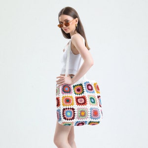 Crochet Bag, Crochet Purse, Granny Square Woman Bag, Crochet tote Bag, Retro Bag, Hippie Bag, Gift for Her, Boho Bag, Vintage Style Bag image 7