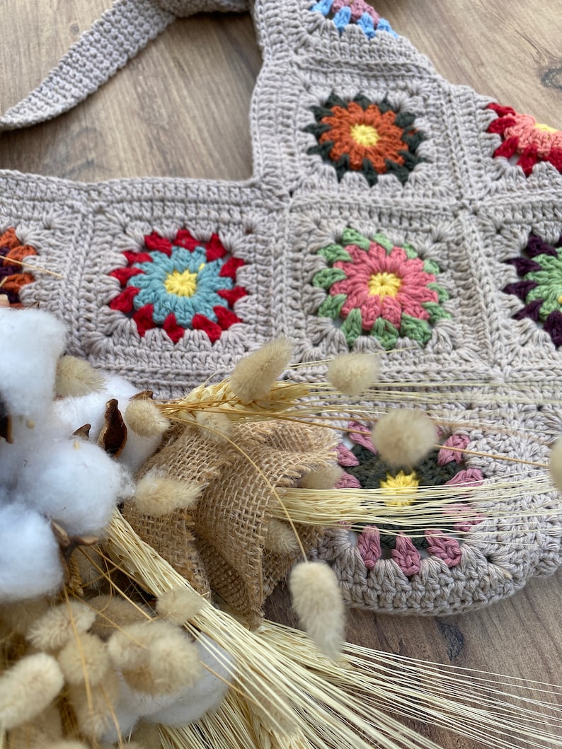 Crochet Bag, Granny Square Bag, Crochet Purse, Crochet tote Bag, Retro Bag, Hippie Bag,Gift for Her, Boho Bag, Vintage Style, Bag For Women image 17