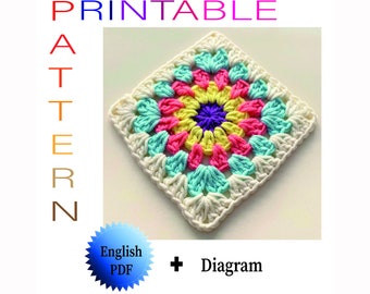 Granny square crochet pattern, photo tutorial and written pattern, blanket motif, bag motif, tote motif, pdf only, PDF abd Diagram tutorial