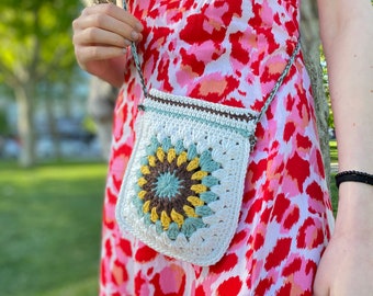 Crochet Sunflower Bag, Summer Flower Bag, Woman Purse, Gift For Birthday, Vintage Style Bag, Bohamian Bag, Crochet Shoulder Bag, Hanmade Bag