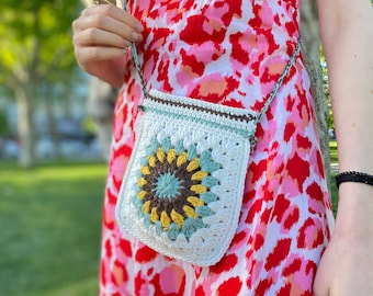 Crochet Sunflower Bag, Summer Flower Bag, Woman Purse, Gift For Birthday, Vintage Style Bag, Bohamian Bag, Crochet Shoulder Bag, Hanmade Bag