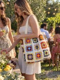 Crochet tote bag, Granny Square Bag, Shoulder bag, Crochet beach bag, Vintage bag, Boho bag, Gift for Her, Bag For Women, product logo
