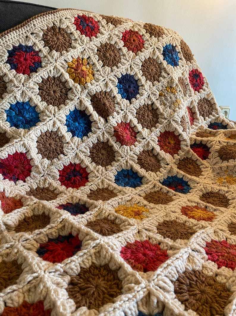 Crochet Blanket, Granny Square Bedspread Throw, Afghan Motifs Blanket, Tv Blanket,Boho Style Blanket, Vintage Blanket, Home Fashion Blanket 466-7648