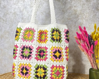 Granny Square Bag, Crochet Bag, Handmade Bag, Shoulder Bag, Afghan Bag, Gift For Birthday, Large Bag for Women, Bohemian Bag, Hobo Bag