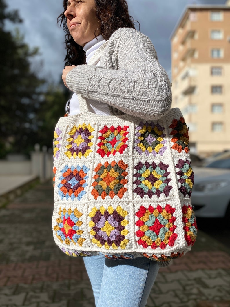 Granny Square Bag, Crochet Bag, Crochet Purse, Crochet tote Bag, Retro Bag, Hippie Bag,Gift for Her, Boho Bag, Vintage Style, Bag For Women image 7