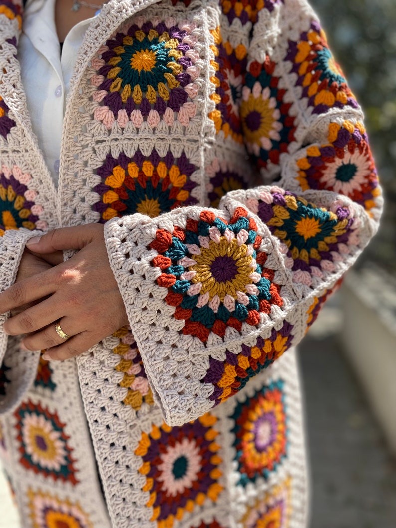 Crochet Cardigan, Woman Sweater, Womens Coat, Winter Chunky knit Cardigan, Afghan Pattern Cardigan. Boho Style Sweater, Design Sweater image 6