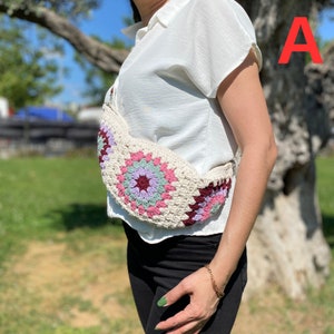 Crochet Fanny Bag, Festival Bum Bag, Small Crossbody Bag, Granny Square Purse, Crossbody Hobo Bag, Belt Bag, Sling Bag for Women, Waist Bag A