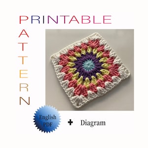 Granny square crochet pattern, photo tutorial and written pattern, blanket motif, bag motif, tote motif, pdf only, PDF abd Diagram tutorial