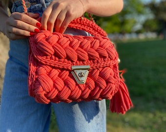Capri Bag, Luxury Bag, Crochet Design Bag, Woman Purse, Hand Woven Bag, Gift for Birthday, Crochet Shoulder Bag, Gift For Mom, Stylısh Bag
