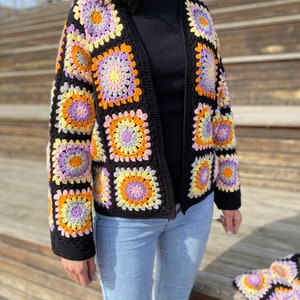 Granny Square Jacket, Granny Crochet Cardigan, Hippie Coat, Granny Square Coat, Patchwork Cardigan, Gifr For Women, Winter Sweater, Hanmade