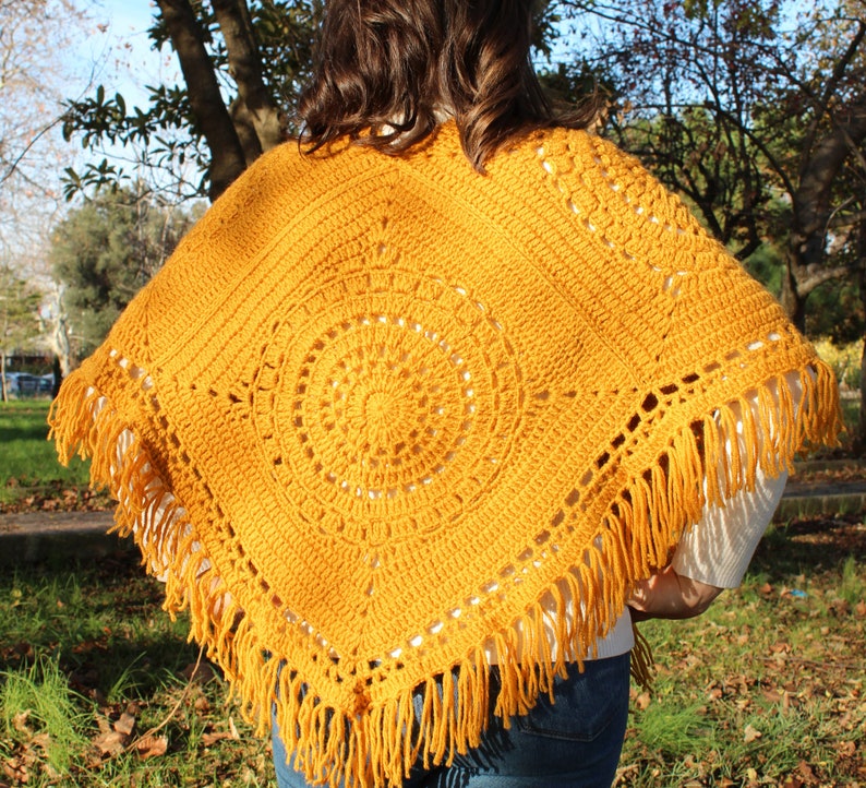 Crochet Ponchos, Oversize sweater, Lightweight Sweater, Winter Women's Crochet Sweater, Boho Poncho, Gift For Her, Hand Knit Tasseled Poncho image 4