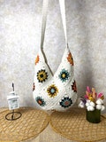 Crochet shoulder bag, Granny square bag, Bohemian style purse, Gift for mother, Sunflower vintage bag, Afghan Bag, Gift for her, Woman purse product logo