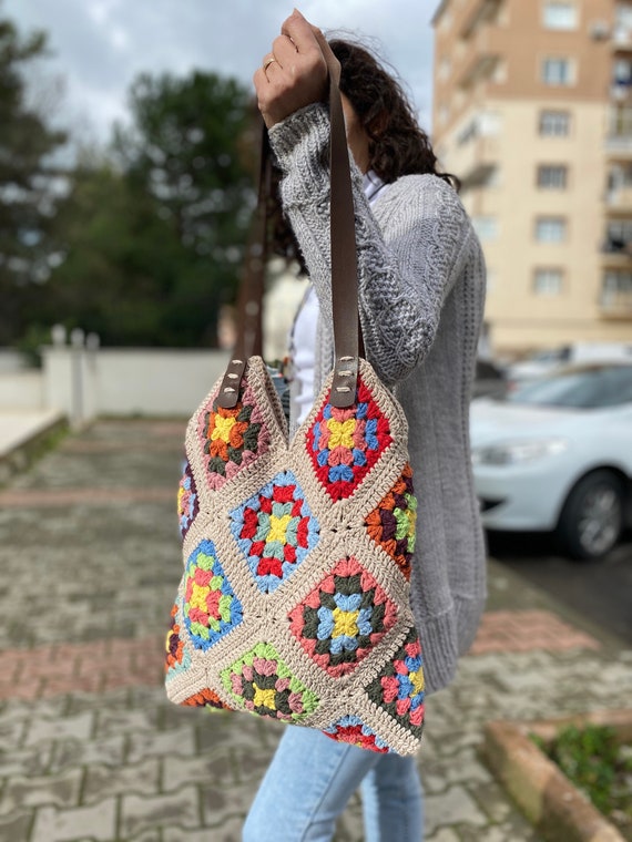 Granny Square Bag Crochet Bag Shoulder Women Purse Large | Etsy