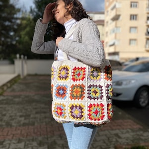 Granny Square Bag, Crochet Bag, Crochet Purse, Crochet tote Bag, Retro Bag, Hippie Bag,Gift for Her, Boho Bag, Vintage Style, Bag For Women image 6