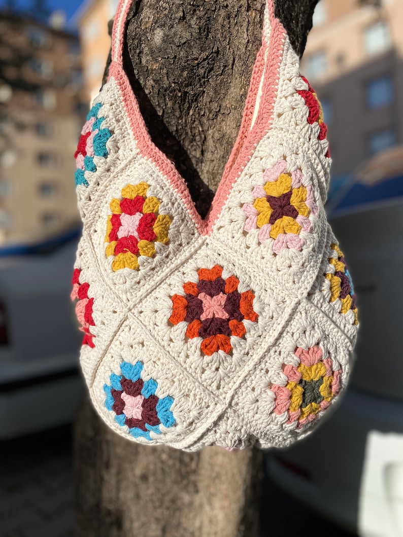 Crochet Shoulder Bag Granny Square Bag Bohemian Style Purse - Etsy
