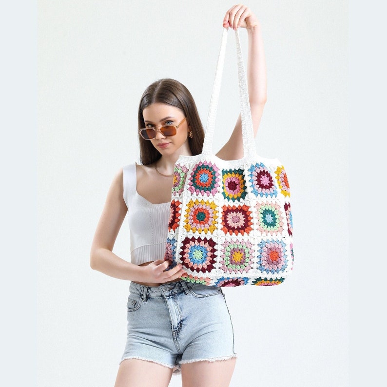 Crochet Bag, Crochet Purse, Granny Square Woman Bag, Crochet tote Bag, Retro Bag, Hippie Bag, Gift for Her, Boho Bag, Vintage Style Bag image 1