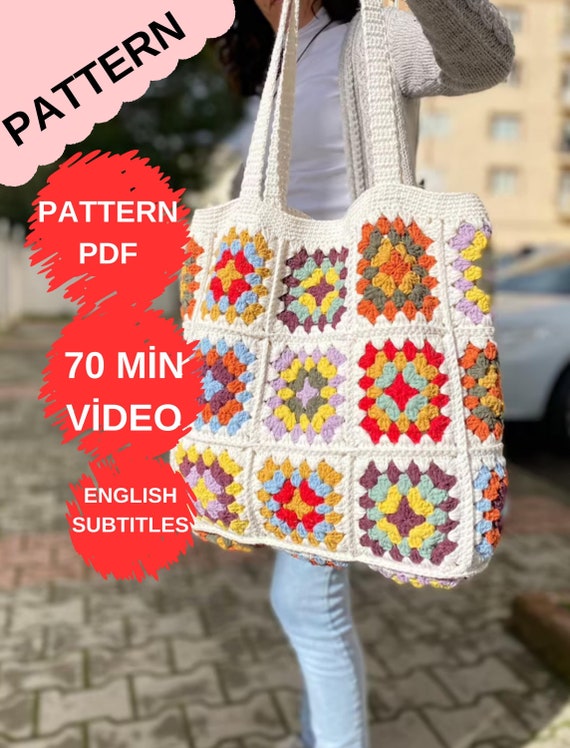 Crochet tote bag pattern, Crochet bag PDF video, Woman bag tutorial video, Granny square bag pattern, Beginer  bag pattern, Do it yourself