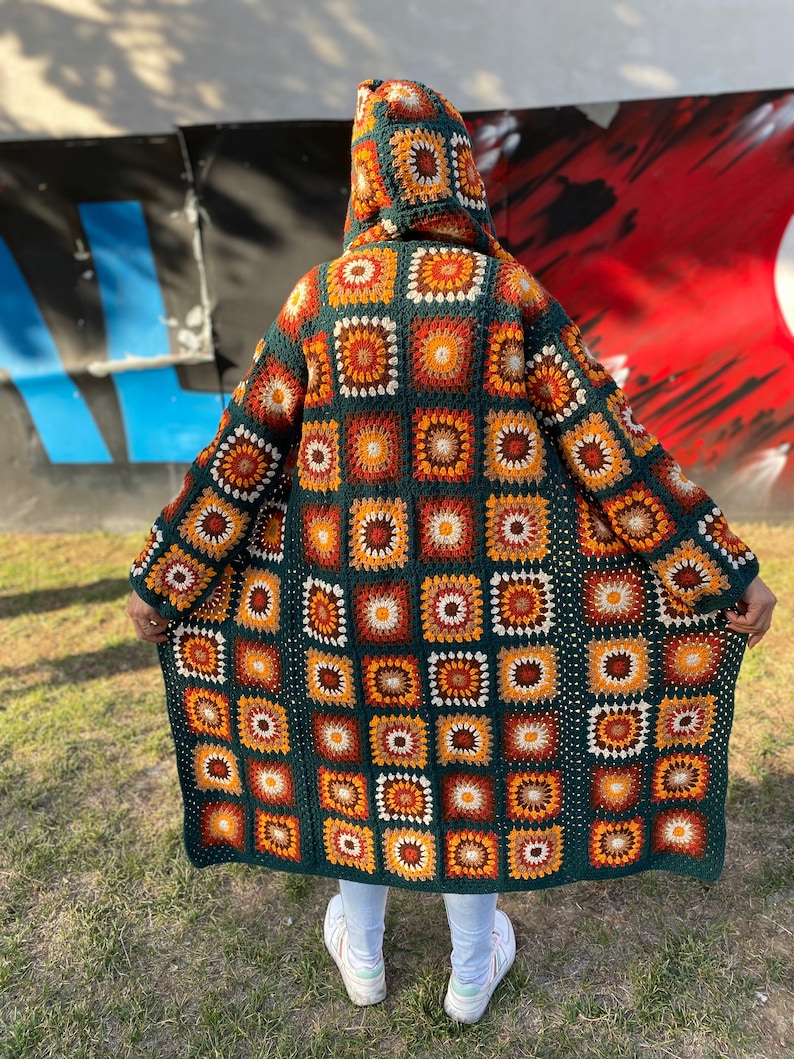 Crochet Cardigan, Woman Sweater, Womens Coat, Winter Chunky knit Cardigan, Afghan Pattern Cardigan. Boho Style Sweater. Hodeed Sweater image 7