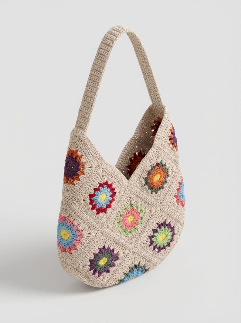 Crochet Bag, Granny Square Bag, Crochet Purse, Crochet tote Bag, Retro Bag, Hippie Bag,Gift for Her, Boho Bag, Vintage Style, Bag For Women image 16