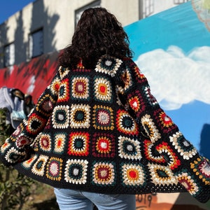 Granny Square Cardigan, Winter Sweater, Wool, Crochet Bohemian Cardigan, Vintage Handmade Fashion Dress, Gift for Her, Women Clothes, Boho zdjęcie 5