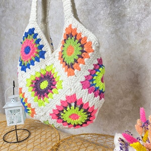 Crochet shoulder bag, Granny square bag, Gift For Birthday, Bohemian style purse, Sunflower vintage bag, Afghan Bag, Gift for Woman purse Bag3