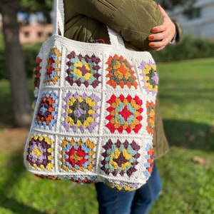 Granny Square Bag, Crochet Bag, Crochet Purse, Crochet tote Bag, Retro Bag, Hippie Bag,Gift for Her, Boho Bag, Vintage Style, Bag For Women image 2