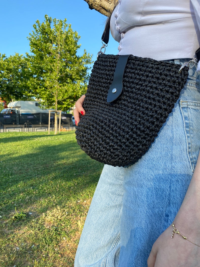 Straw bag, Market Bag, Crochet Shoulder Bag, Summer Beach Bag, Shoulder Bag, Beige Bag, Beach Bag, Raffia bag, Straw Bag, Knitted Bag Black