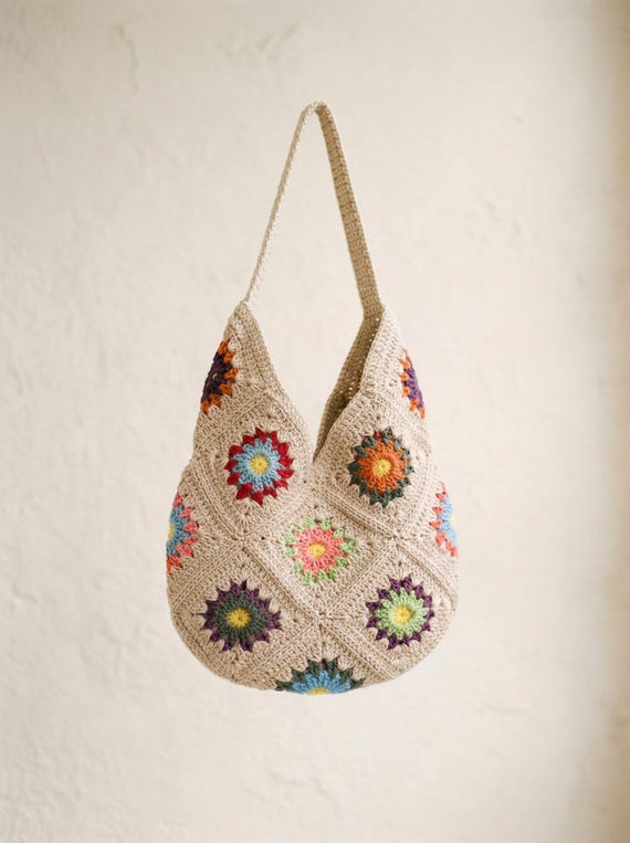 Crochet Bag, Granny Square Bag, Crochet Purse, Crochet tote Bag, Retro Bag, Hippie Bag,Gift for Her, Boho Bag, Vintage Style, Bag For Women