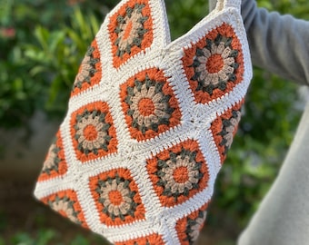 Crochet Bag, Granny Square Bag, Crochet Purse, Crochet tote Bag, Retro Bag, Hippie Bag,Gift for Her, Boho Bag, Vintage Style, Bag For Women