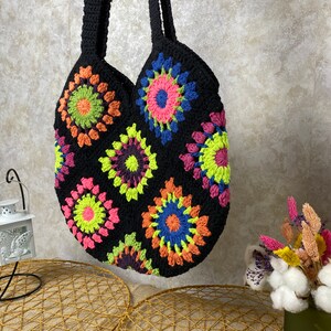 Crochet Tote Bag, Boho Bag, Handmade Purse, Shoulder bag, Day Bag, Cotton Bag, Woman Bag, Crossbody Bag, Granny Square Bag, Hippie Tote Bag image 2