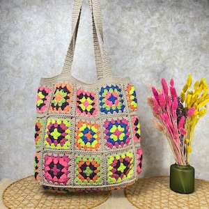 Granny Square Bag, Crochet Bag, Handmade Bag, Shoulder Bag, Afghan Bag, Gift For Birthday, Large Bag for Women, Bohemian Bag, Hobo Bag