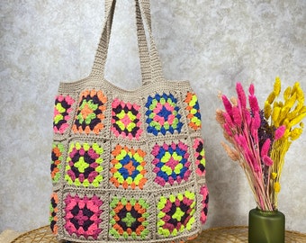 Granny Square Bag, Crochet Bag, Handmade Bag, Shoulder Bag, Afghan Bag, Gift For Birthday, Large Bag for Women, Bohemian Bag, Hobo Bag