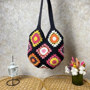 Crochet Tote Bag, Boho Bag, Handmade Purse, Shoulder bag, Day Bag, Cotton Bag, Woman Bag, Crossbody Bag, Granny Square Bag, Hippie Tote Bag image 7