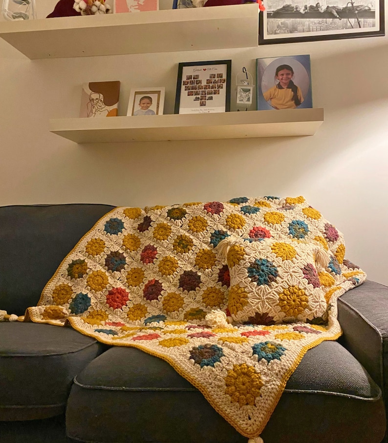 Crochet Blanket, Granny Square Bedspread Throw, Afghan Motifs Blanket, Tv Blanket,Boho Style Blanket, Vintage Blanket, Home Fashion Blanket image 1